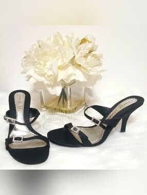 Chinese Laundry Mystic Black Strappy Buckle Rhinestone-Strap Heels Sandals NWT